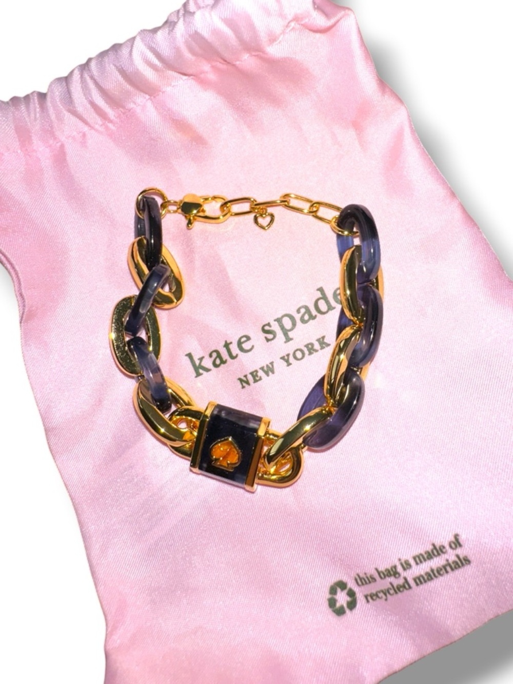 Lock and Spade Link Bracelet by Kate Spade New York NWT $128 Black Navy Gold - Picture 9 of 9